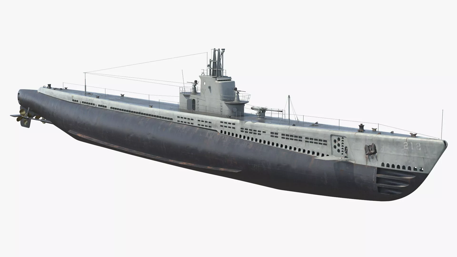 USS Gato SS-212 Submarine Displayed Rigged for Maya 3D model