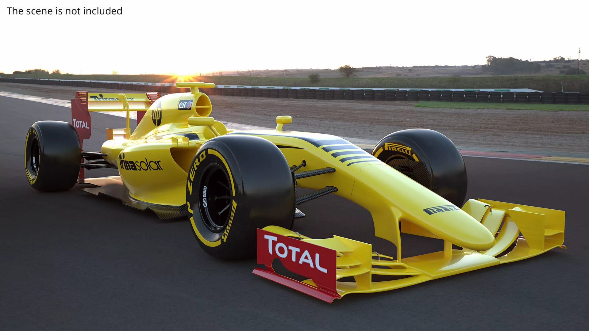Yellow Formula One Car with Black Aero Trim Rigged for Maya 3D model