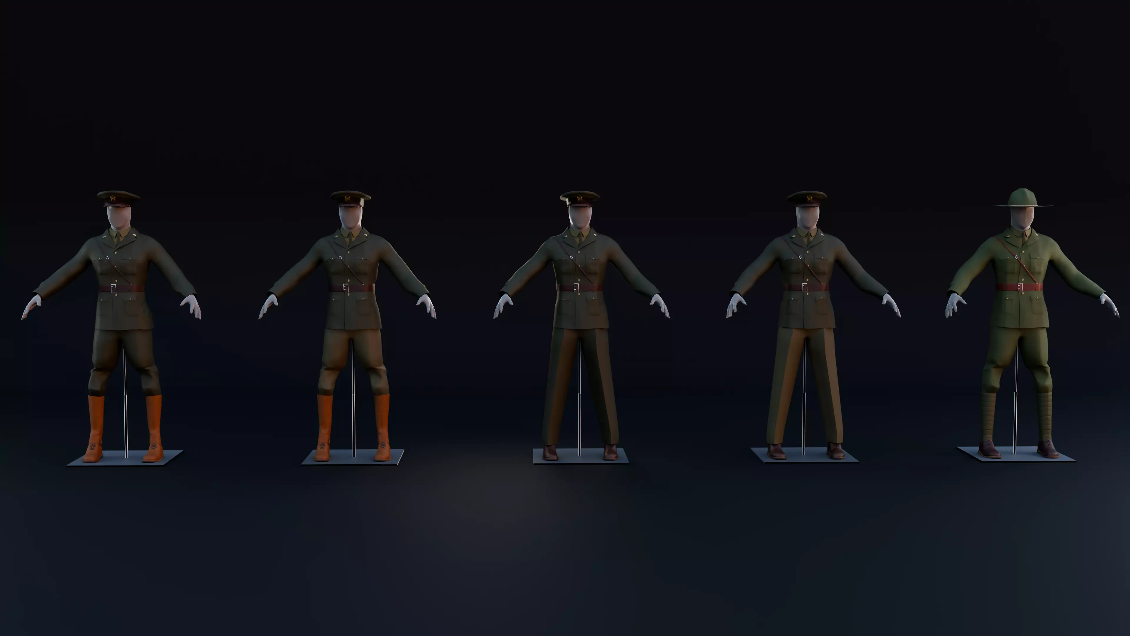 1930s US Military Uniform Officer Soldier Set FBX GLB BLEND Game 3D model