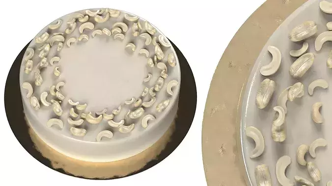 Dessert Frosted Cake with Cashew Kernel Ring Beige 3D model 5