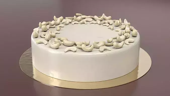 Dessert Frosted Cake with Cashew Kernel Ring Beige 3D model 2