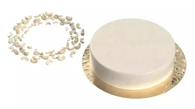 Dessert Frosted Cake with Cashew Kernel Ring Beige 3D model 6