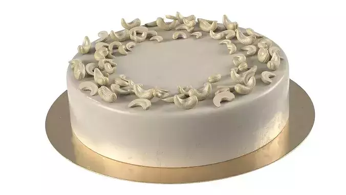 Dessert Frosted Cake with Cashew Kernel Ring Beige 3D model 7
