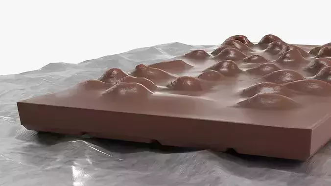 Chocolate Nut Bar on Foil Sheet Brown 3D model 4