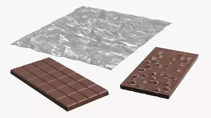 Chocolate Nut Bar on Foil Sheet Brown 3D model 6