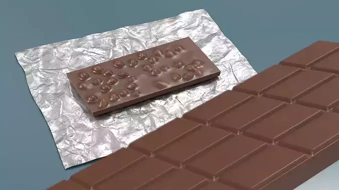 Chocolate Nut Bar on Foil Sheet Brown 3D model 3