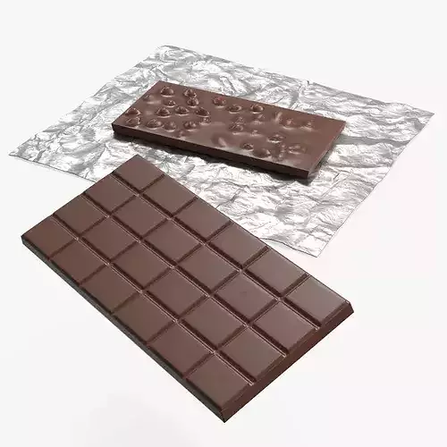 Chocolate Nut Bar on Foil Sheet Brown 3D model 2