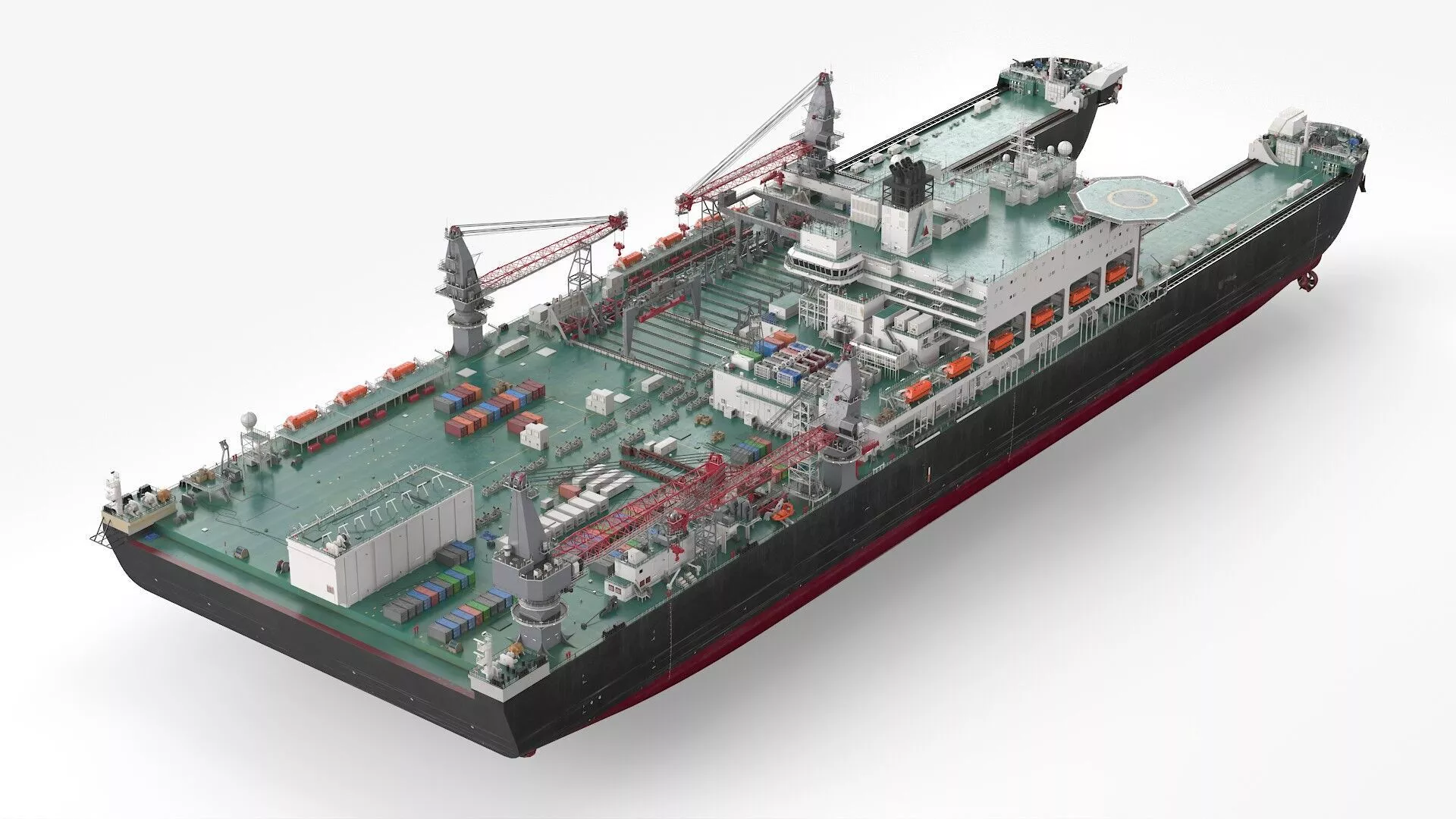 Pipe-Laying Construction Vessel Rigged for Cinema 4D 3D model
