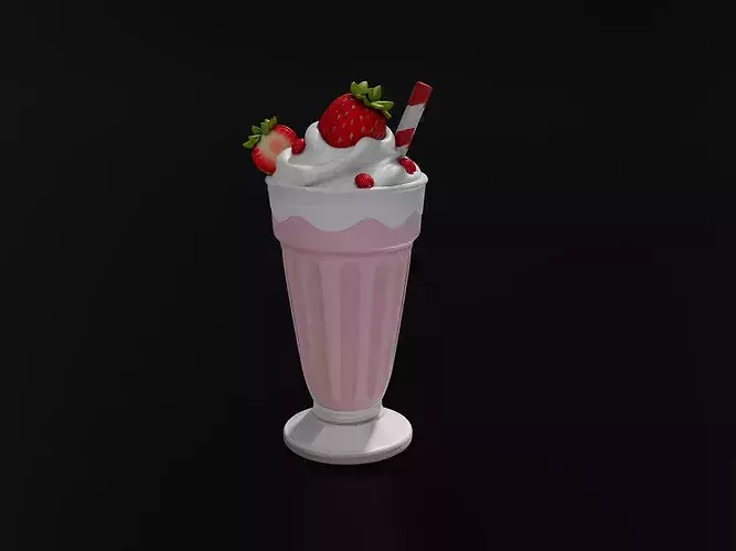 Food Smoothies Milkshakes Strawberry Milkshake 3D print model