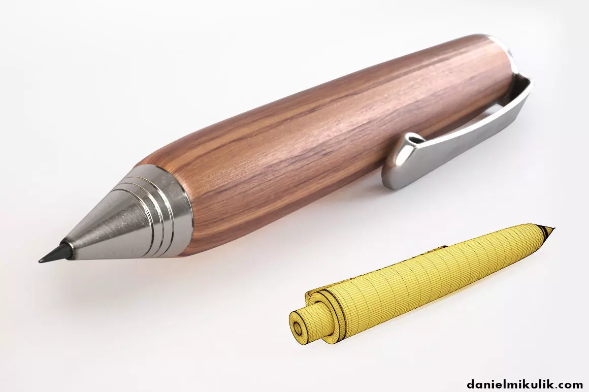 HD Wooden Automatic Pencil 3D model_0