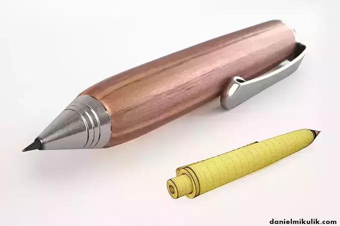 HD Wooden Automatic Pencil 3D model