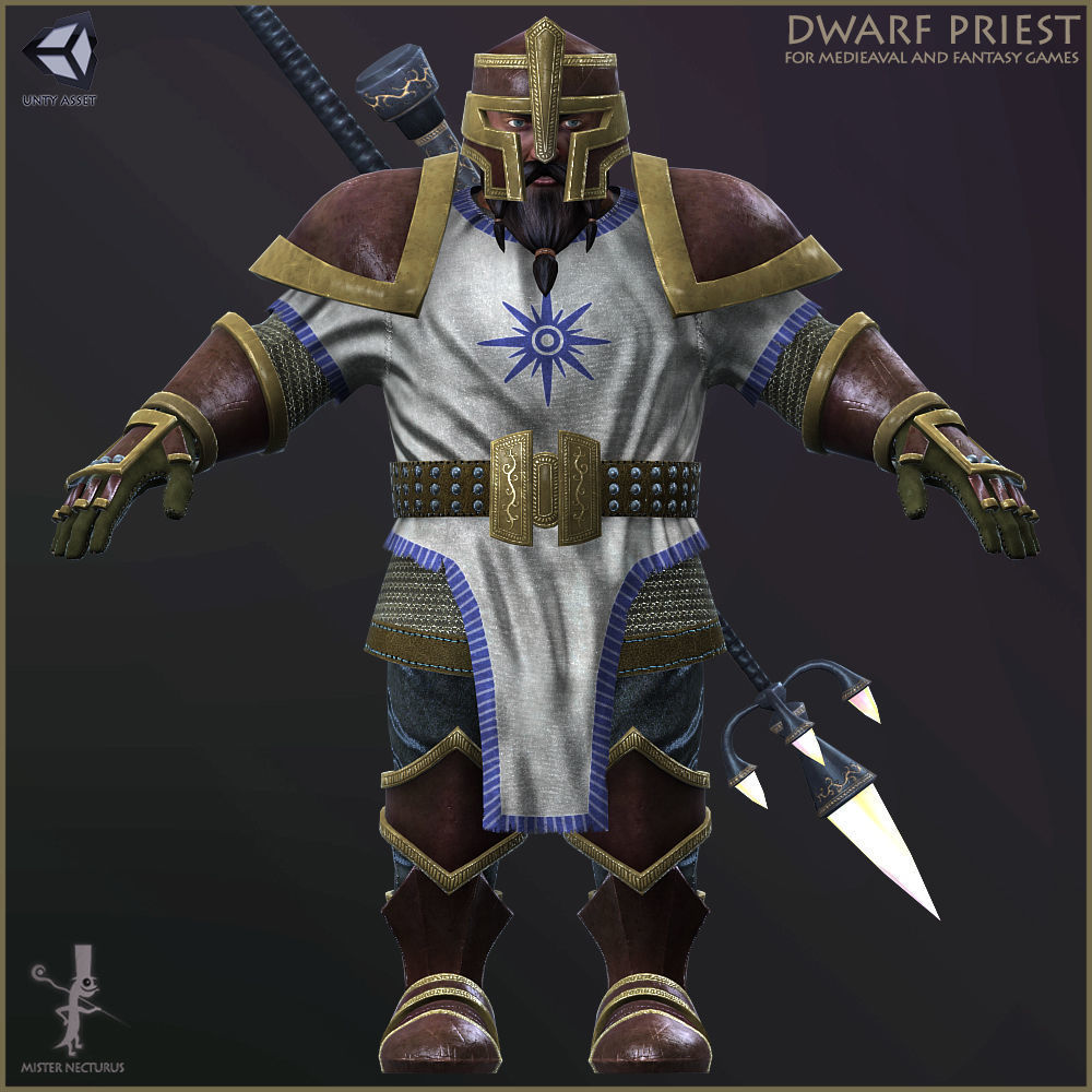 Dwarves Warriors Light Version Low-poly 3D model_4