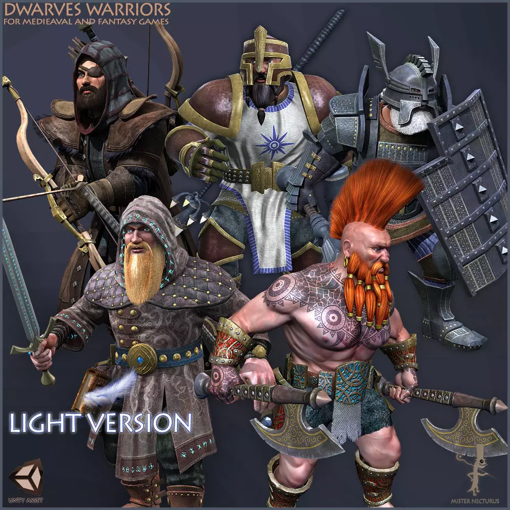 Dwarves Warriors Light Version Low-poly 3D model_0