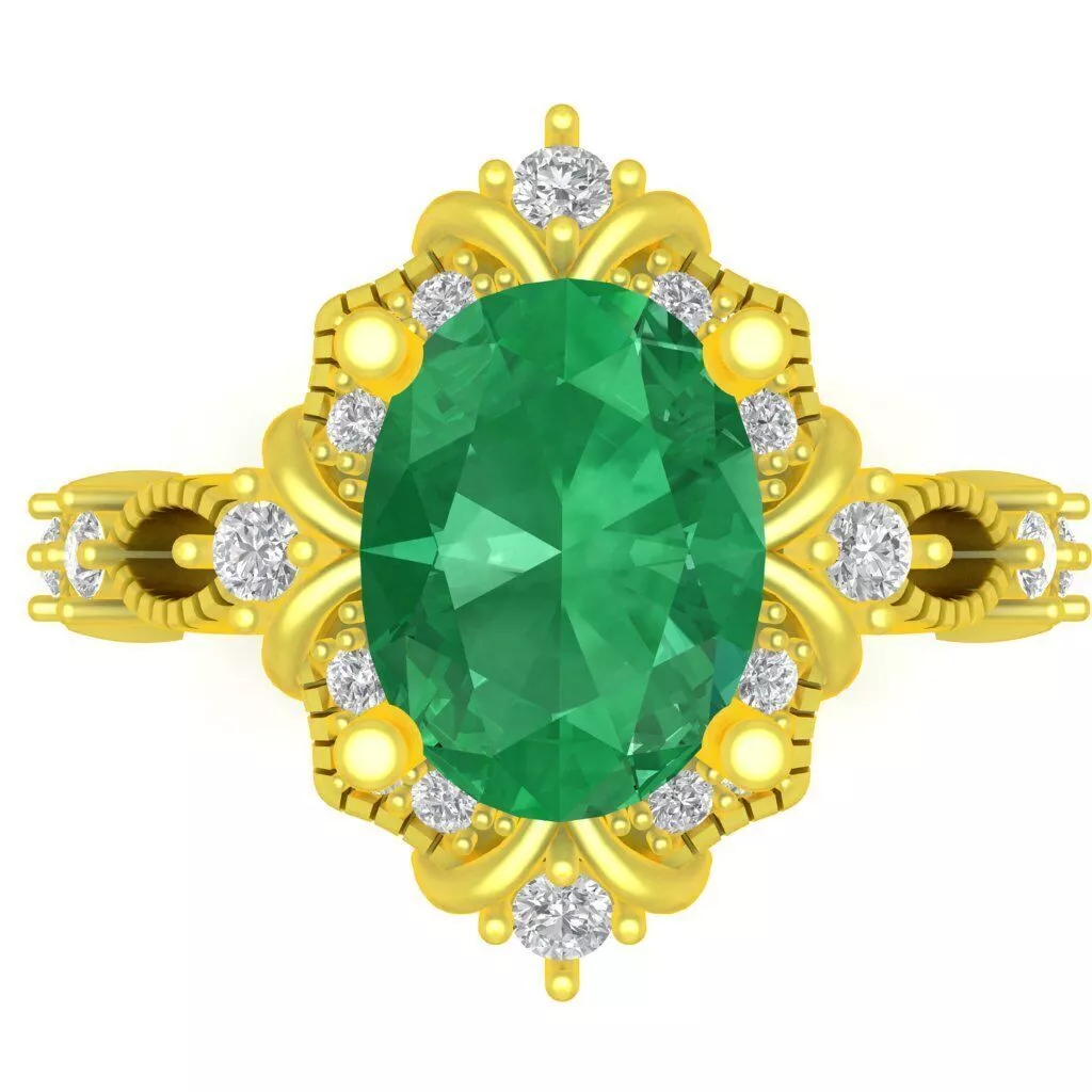 Vintage Oval Emerald Diamond Engagement Ring for Women 277a 3D print model