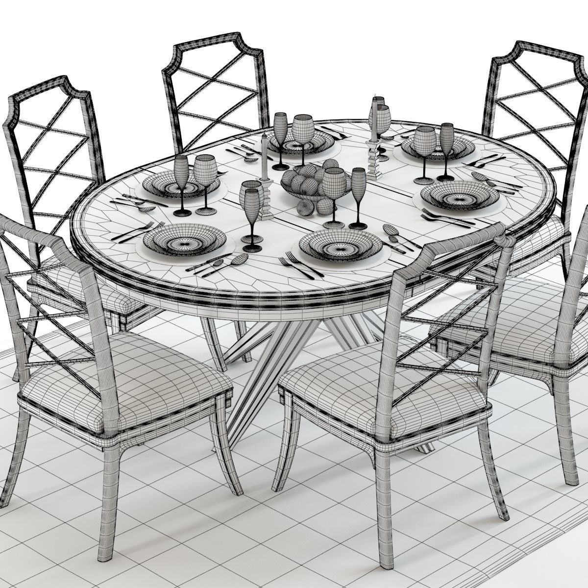 Hooker Retropolitan Extended Table and Chairs 3D model_4
