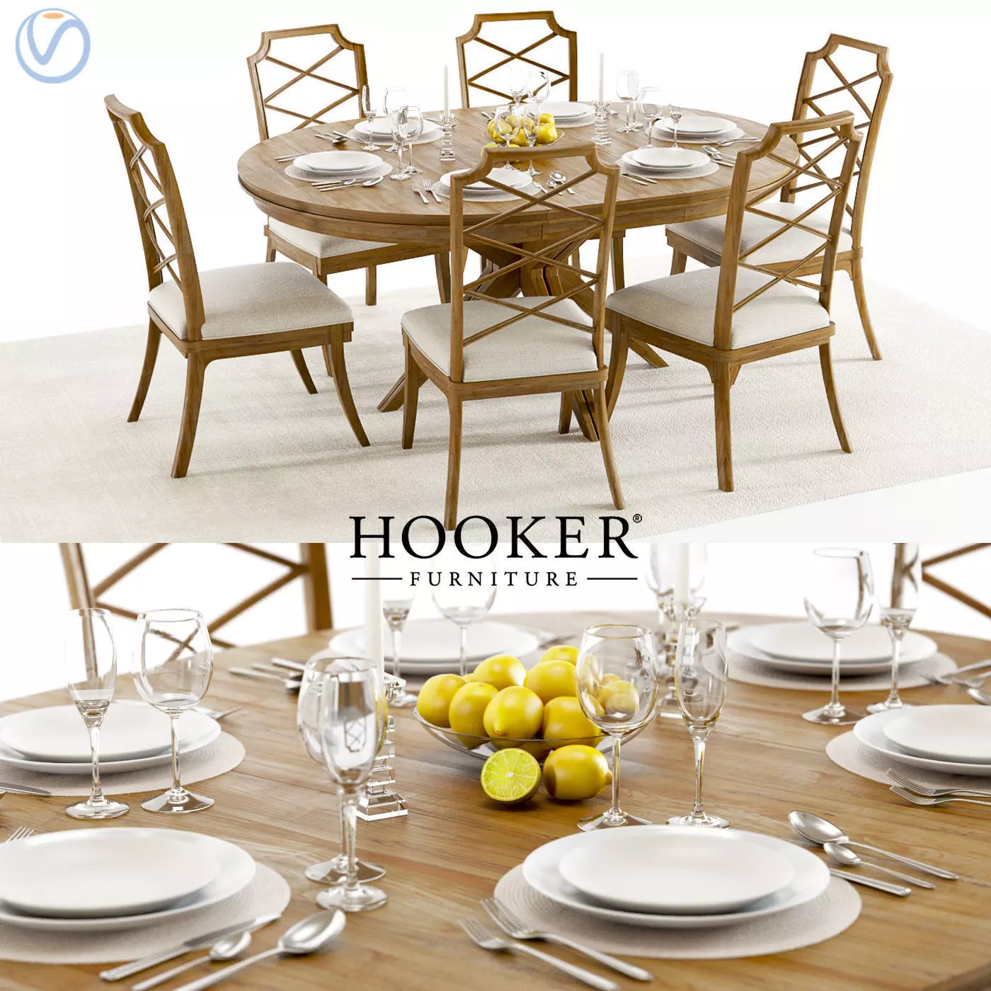 Hooker Retropolitan Extended Table and Chairs 3D model_0