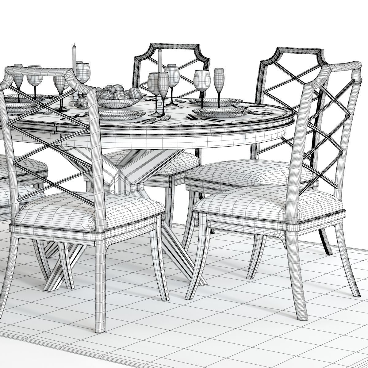 Hooker Retropolitan Extended Table and Chairs 3D model_2