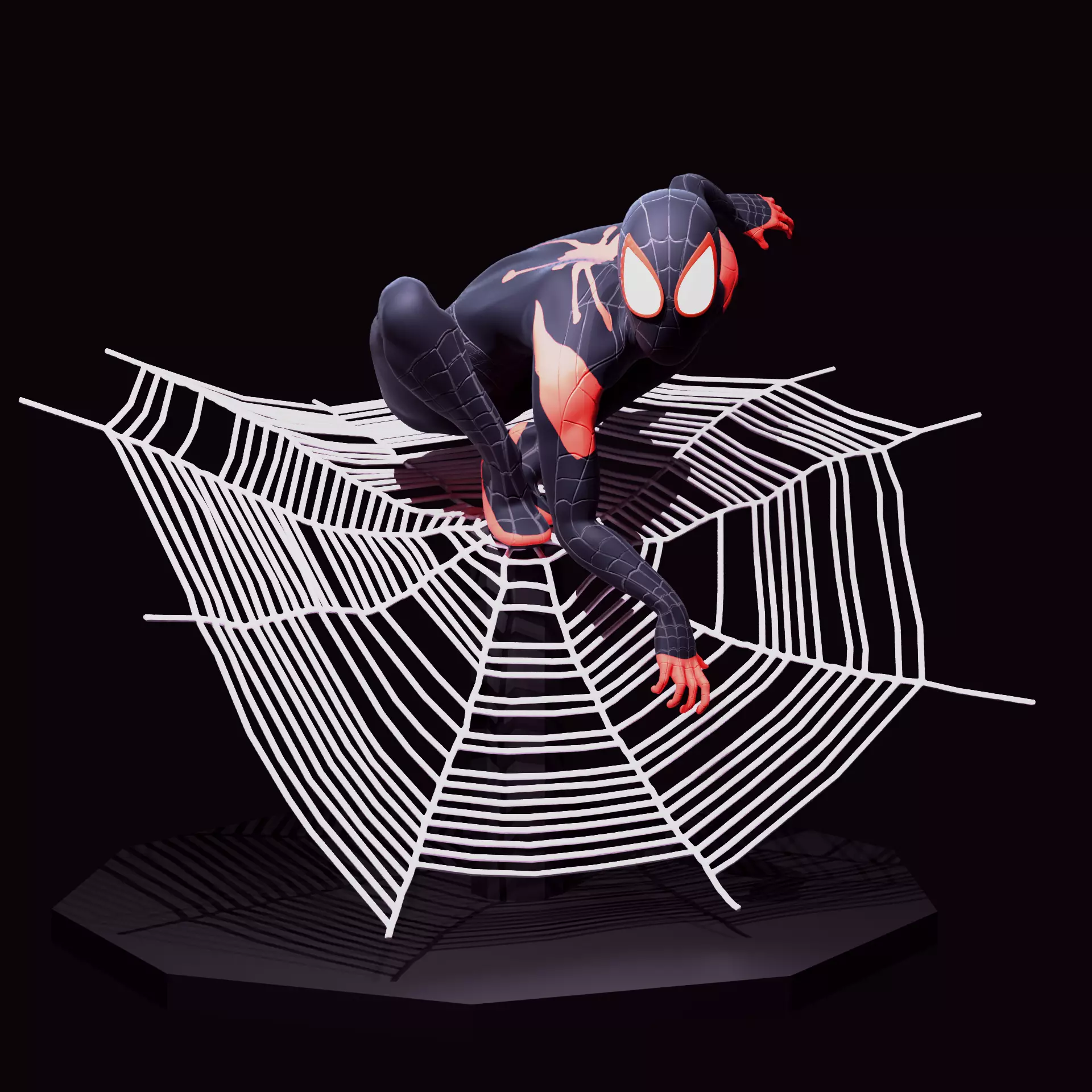 Spider-Man Miles Morales on top of a web 3D print model