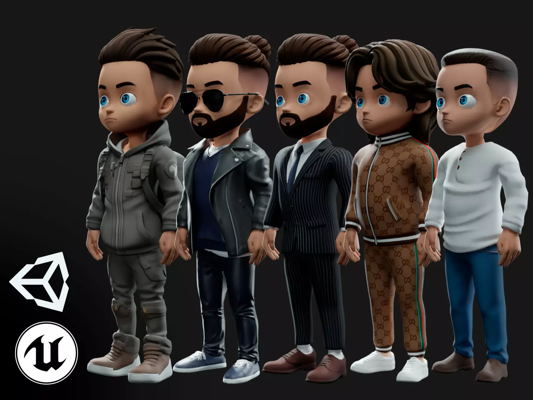 Modular Chibi Boy Low-poly 3D model