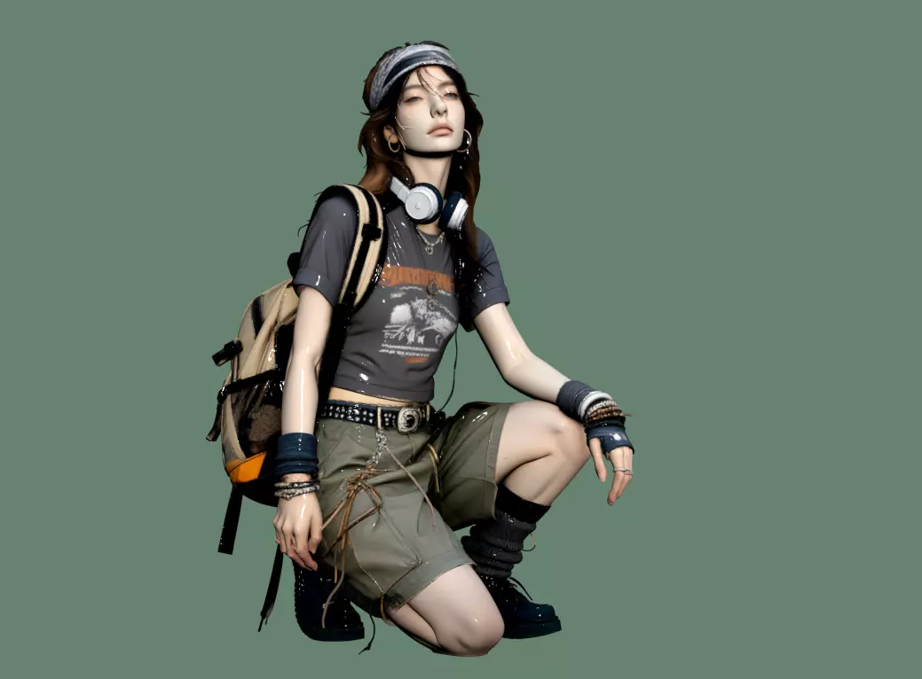 B64- Personalized Traveler with Headscarf and Backpack 3D model