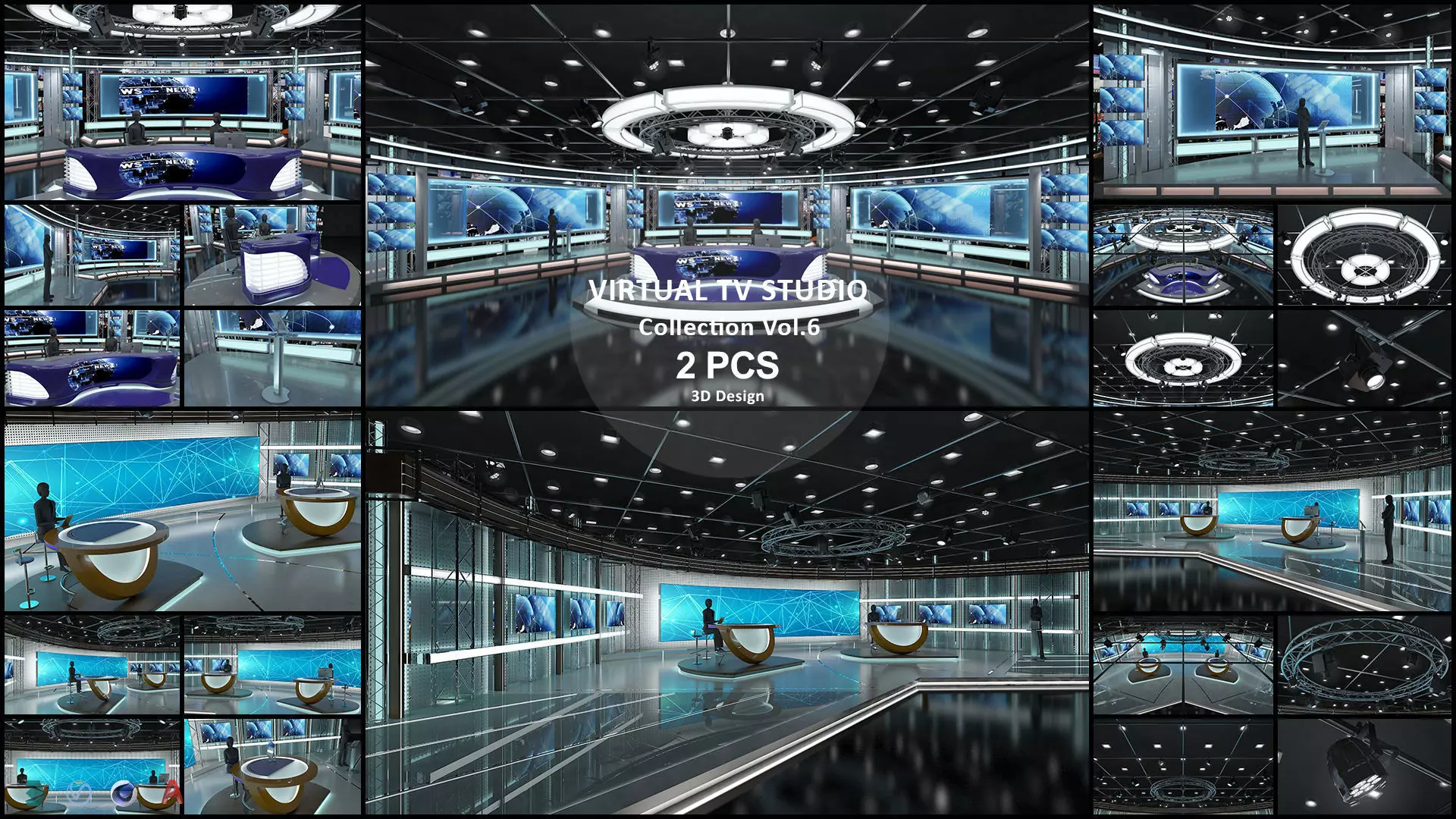 Virtual TV Studio Sets - Collection Vol 6 - 2 PCS DESIGN 3D model