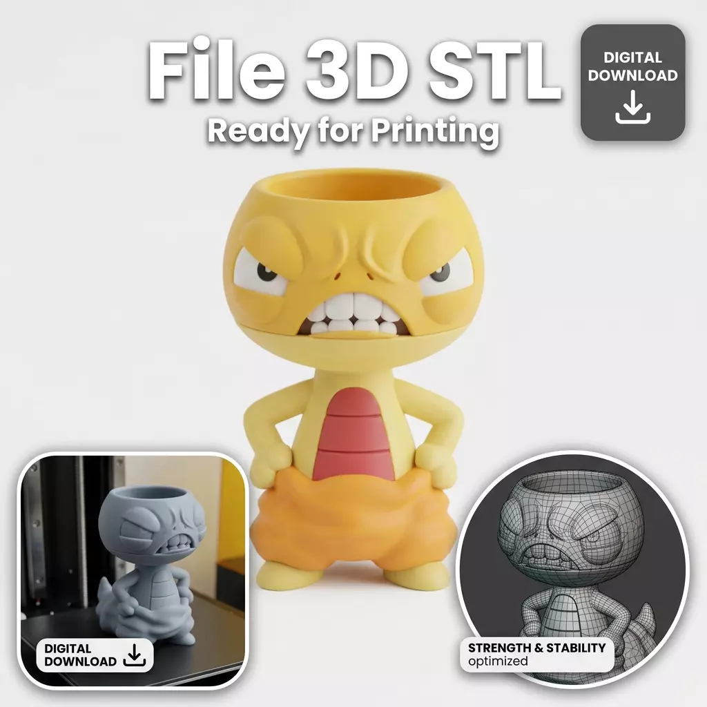 Angry Scraggy Planter STL Grumpy Pokemon Desk Decor 3D print model