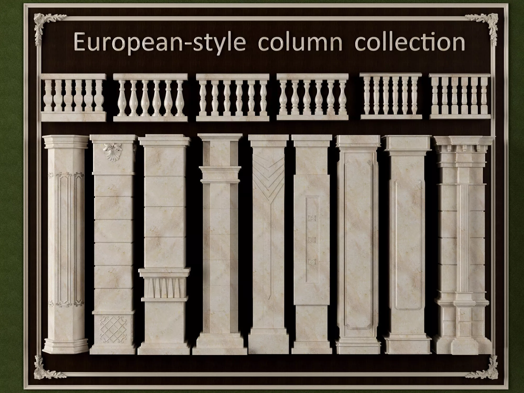 European Square Columns Set 3D model