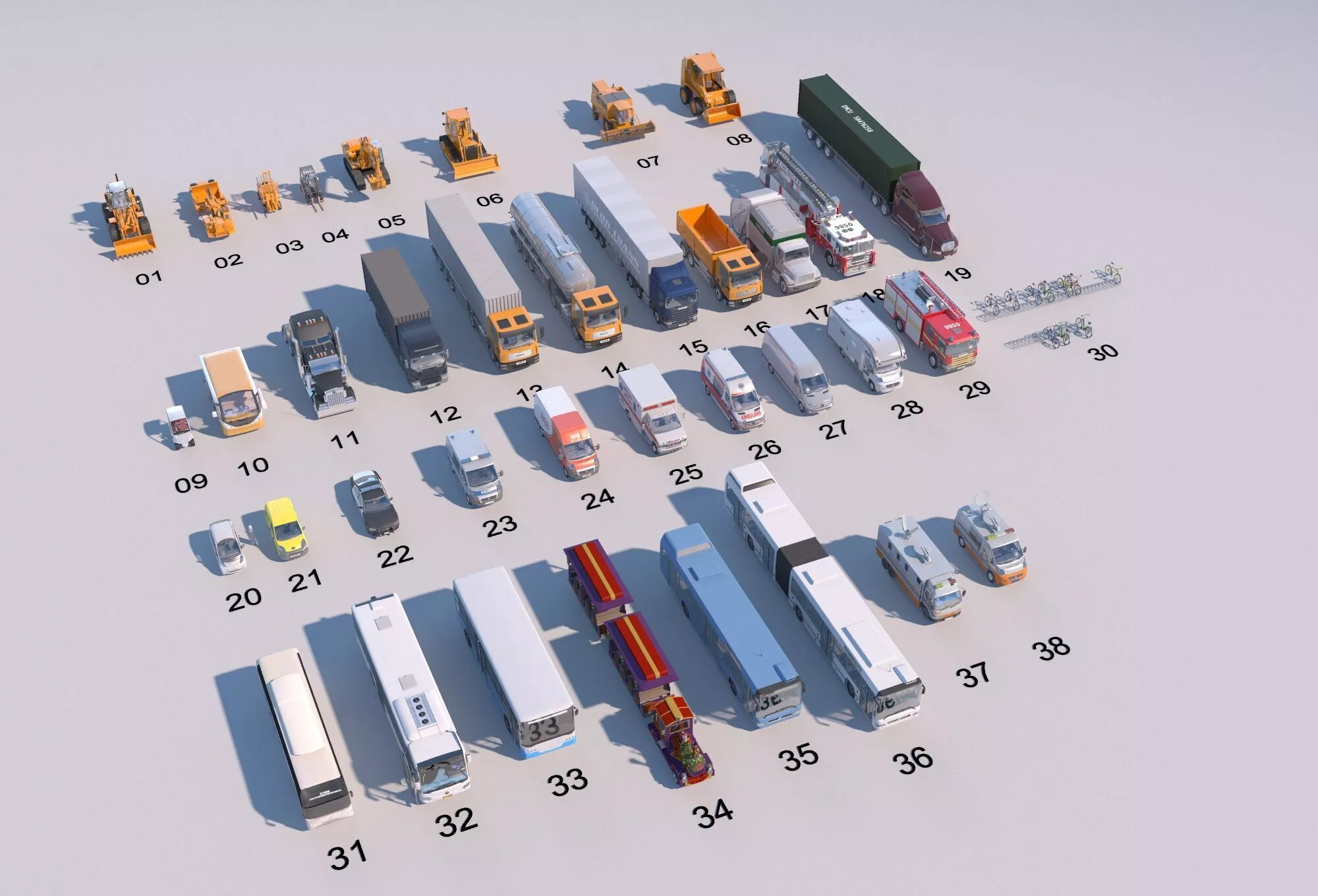Modern Special and Engineering Vehicles 3D Model Collection Low-poly 3D model