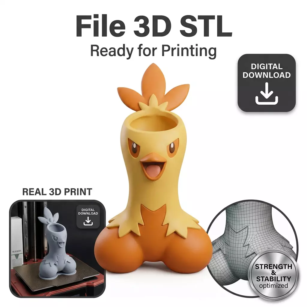 Combusken Planter STL Cute Pokemon Desk Organizer 3D print model