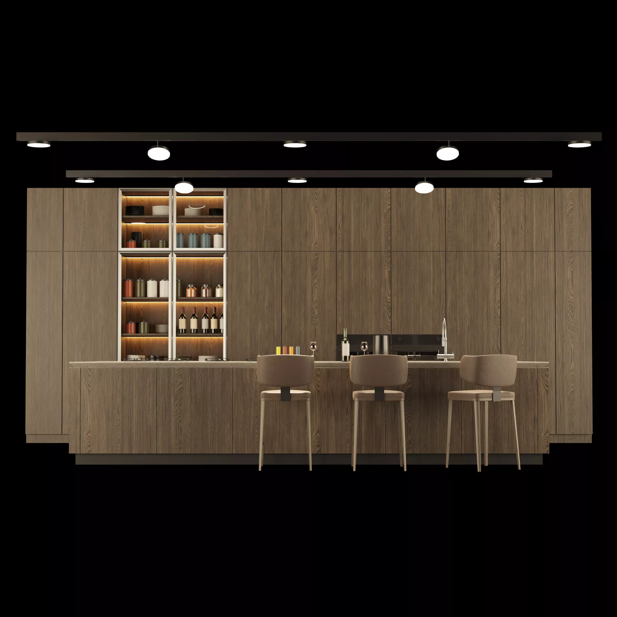 Modern minimalist kitchen scene with accessories 3D model