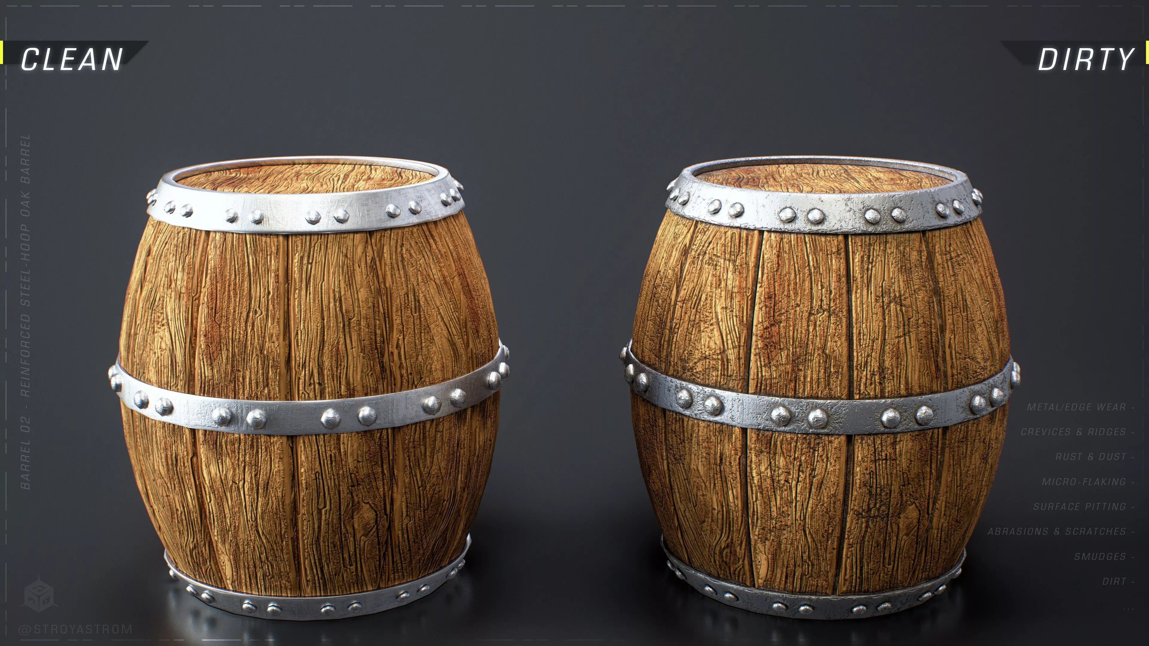 Barrel 02 - Reinforced Steel-Hoop Oak Barrel Low-poly 3D model
