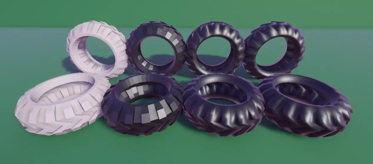 Large Car Tyres with Tread and rubber look material Low-poly 3D model