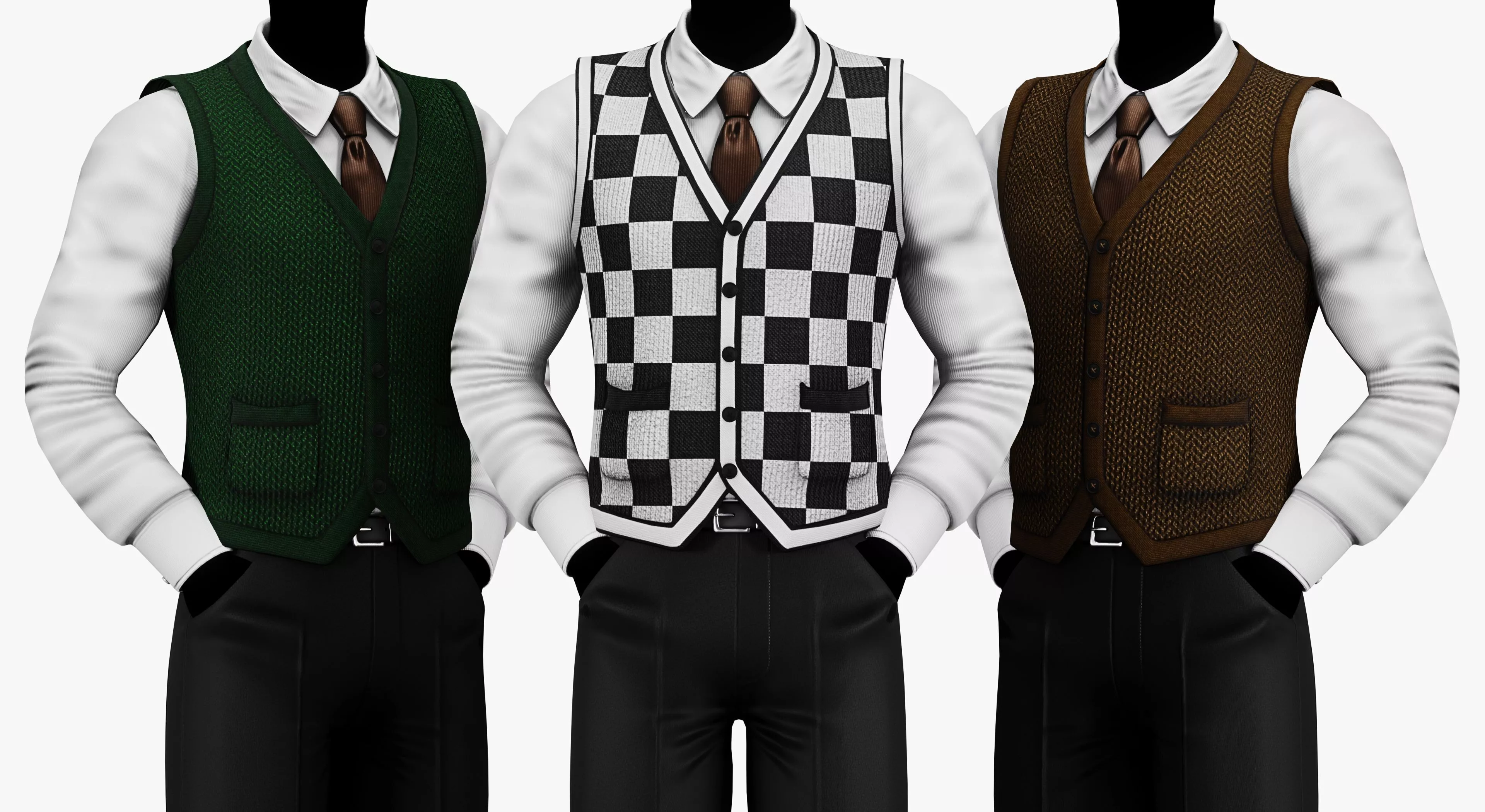 Dark Academia Sweater Vest Pack - Character Clothing PBR 4K Low-poly 3D model