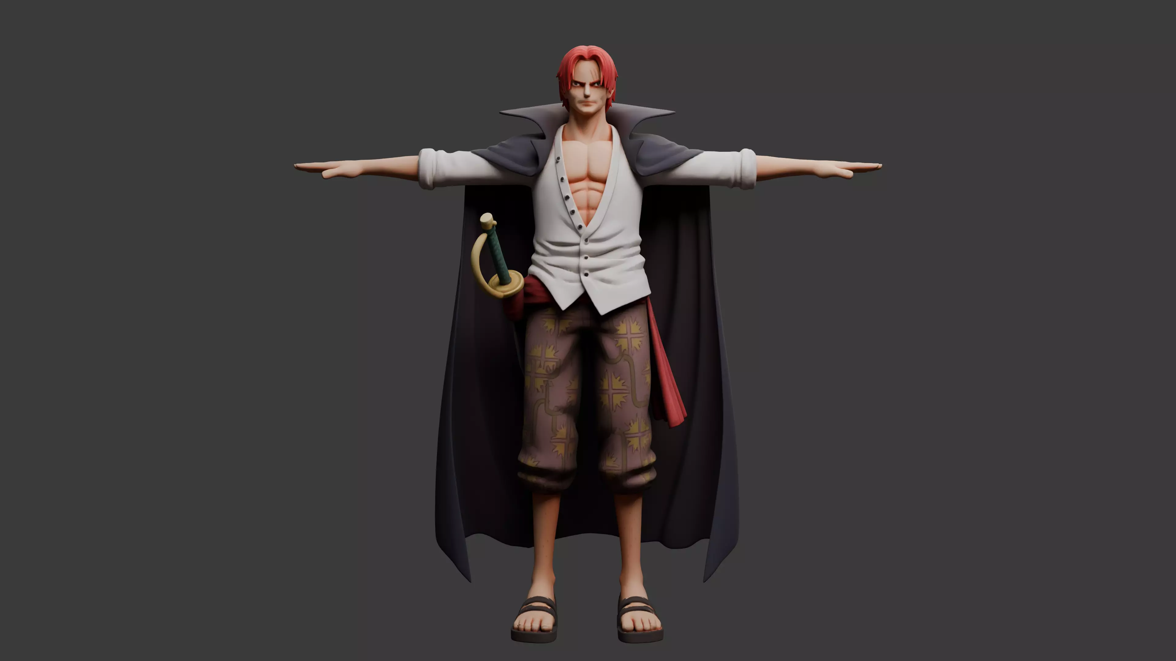 Red Hair Pirate Captain Character Free 3D model