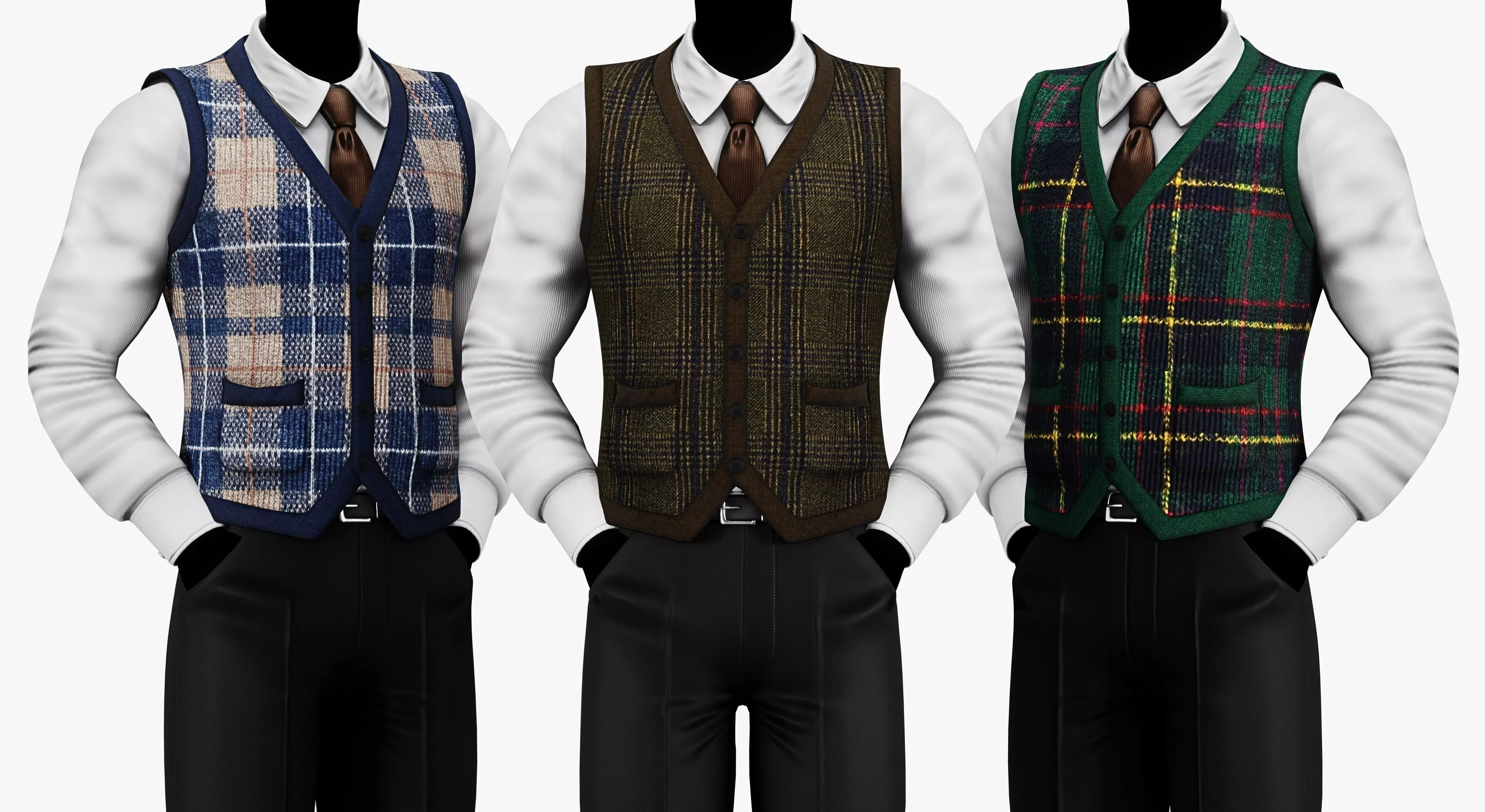 Vintage Plaid Sweater Vest Pack - Character Clothing PBR 4K Low-poly 3D model
