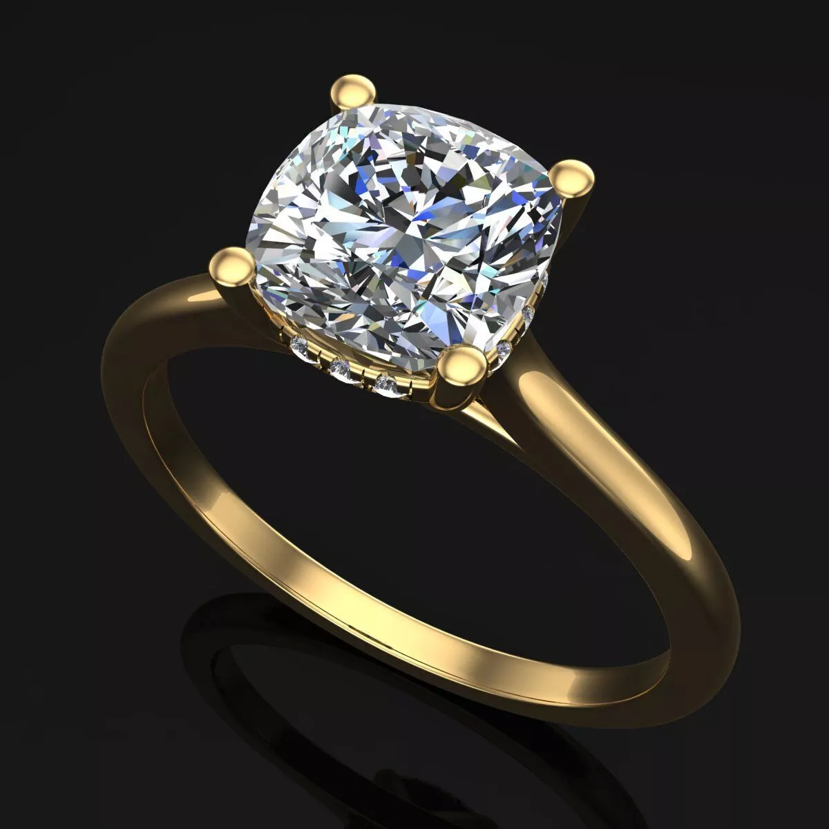 Cushion Hidden Halo Engagement Ring 3D Model 3D print model