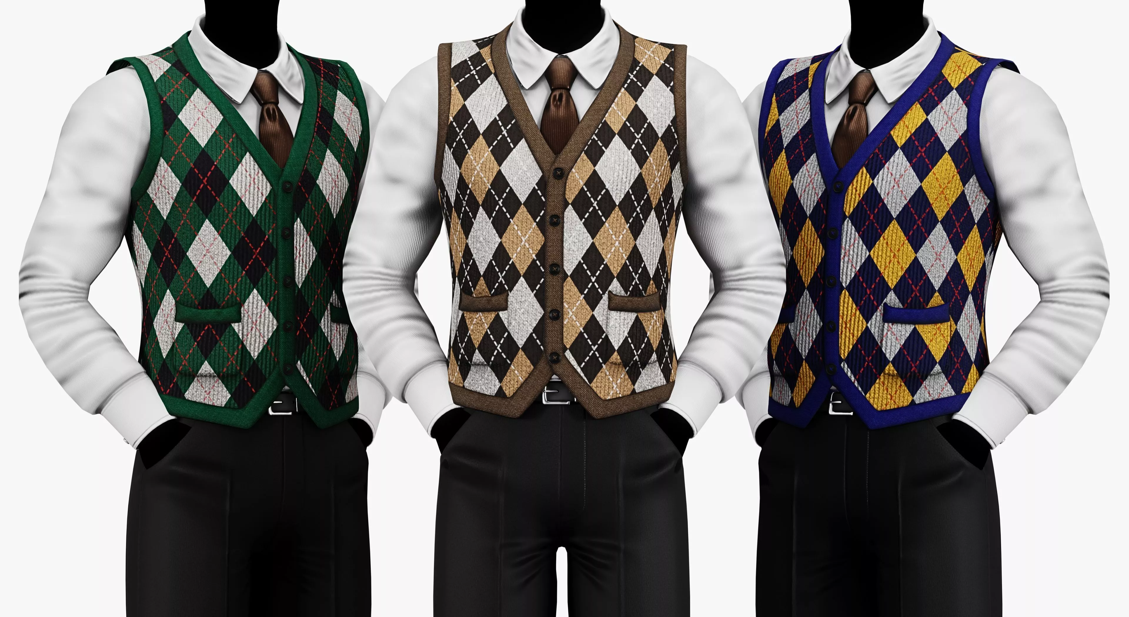 Vintage Argyle Sweater Vest Pack - Character Clothing PBR 4K Low-poly 3D model