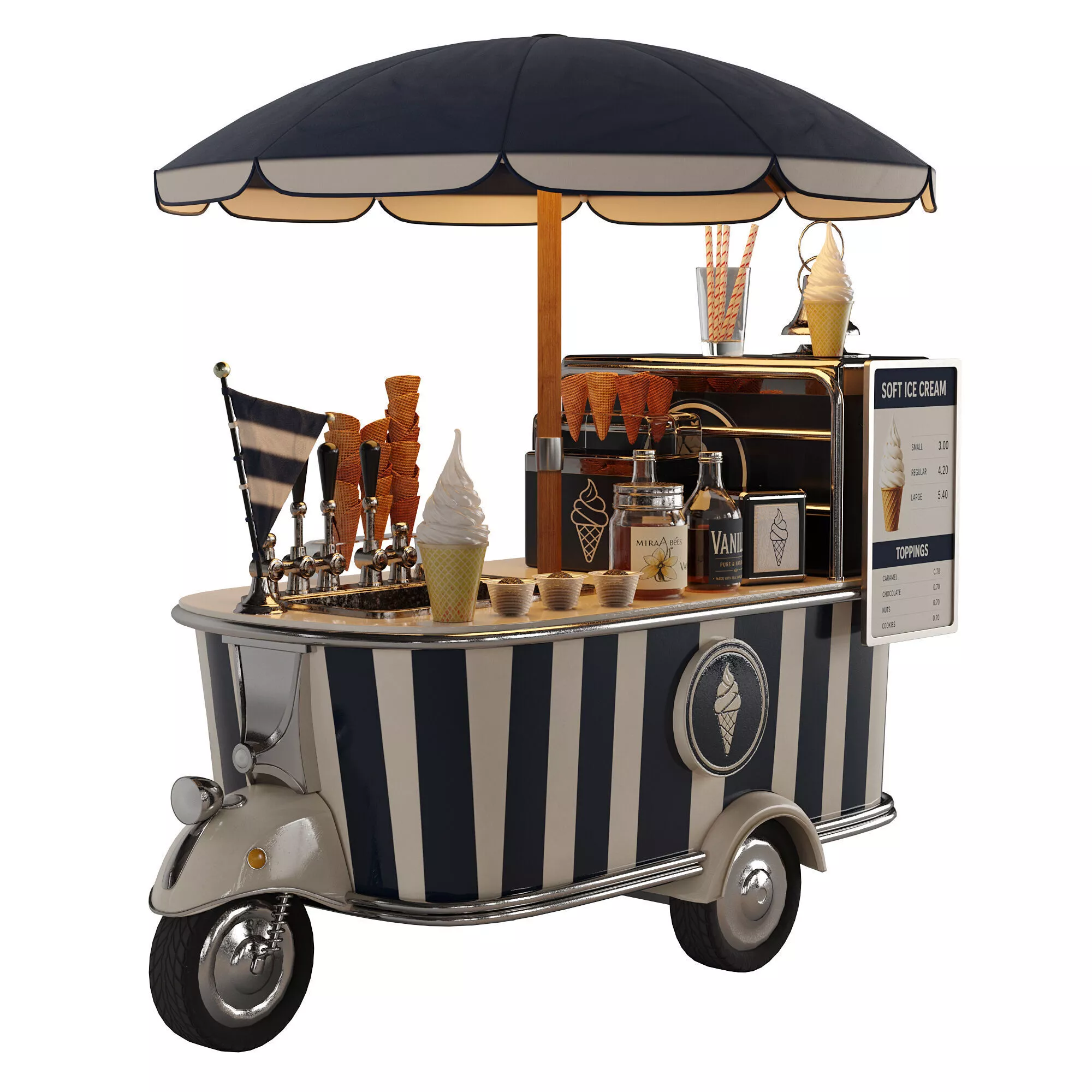 Realistic Vintage Soft Ice Cream Cart 3D model