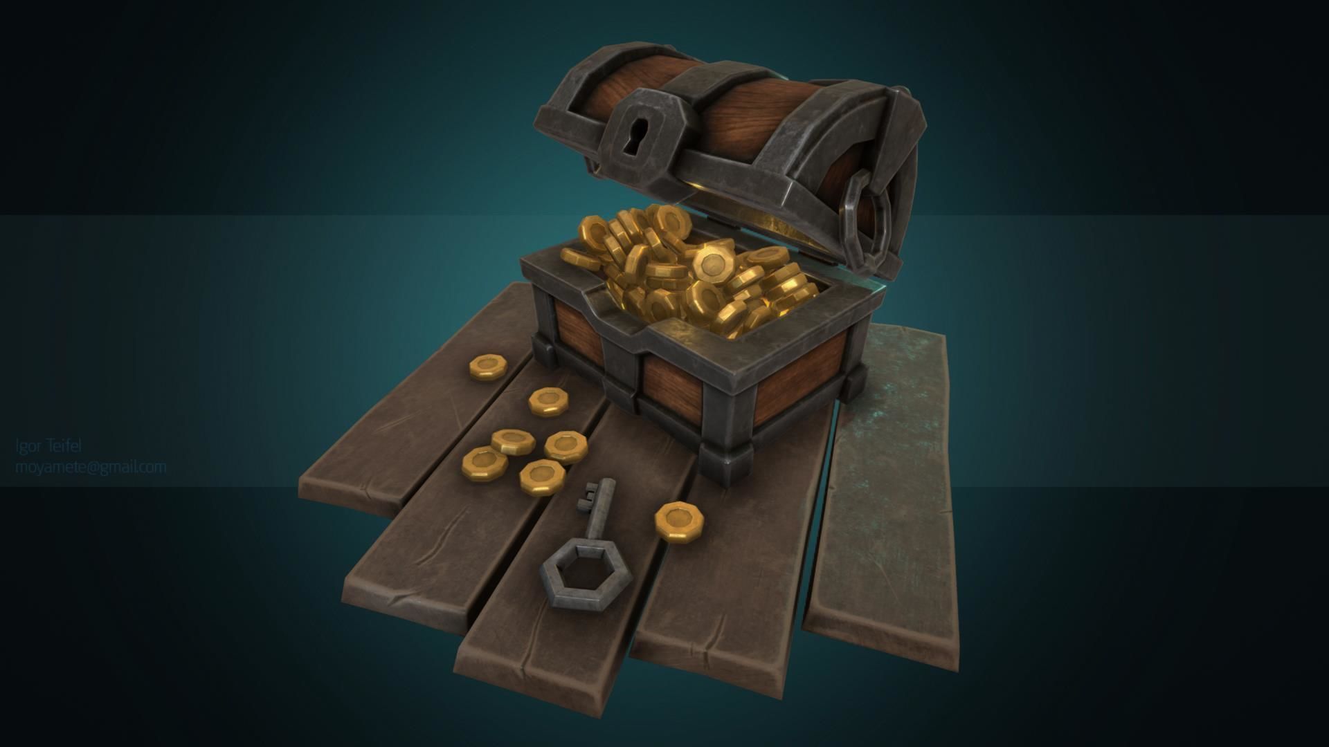 Treasure chest Low-poly 3D model_1