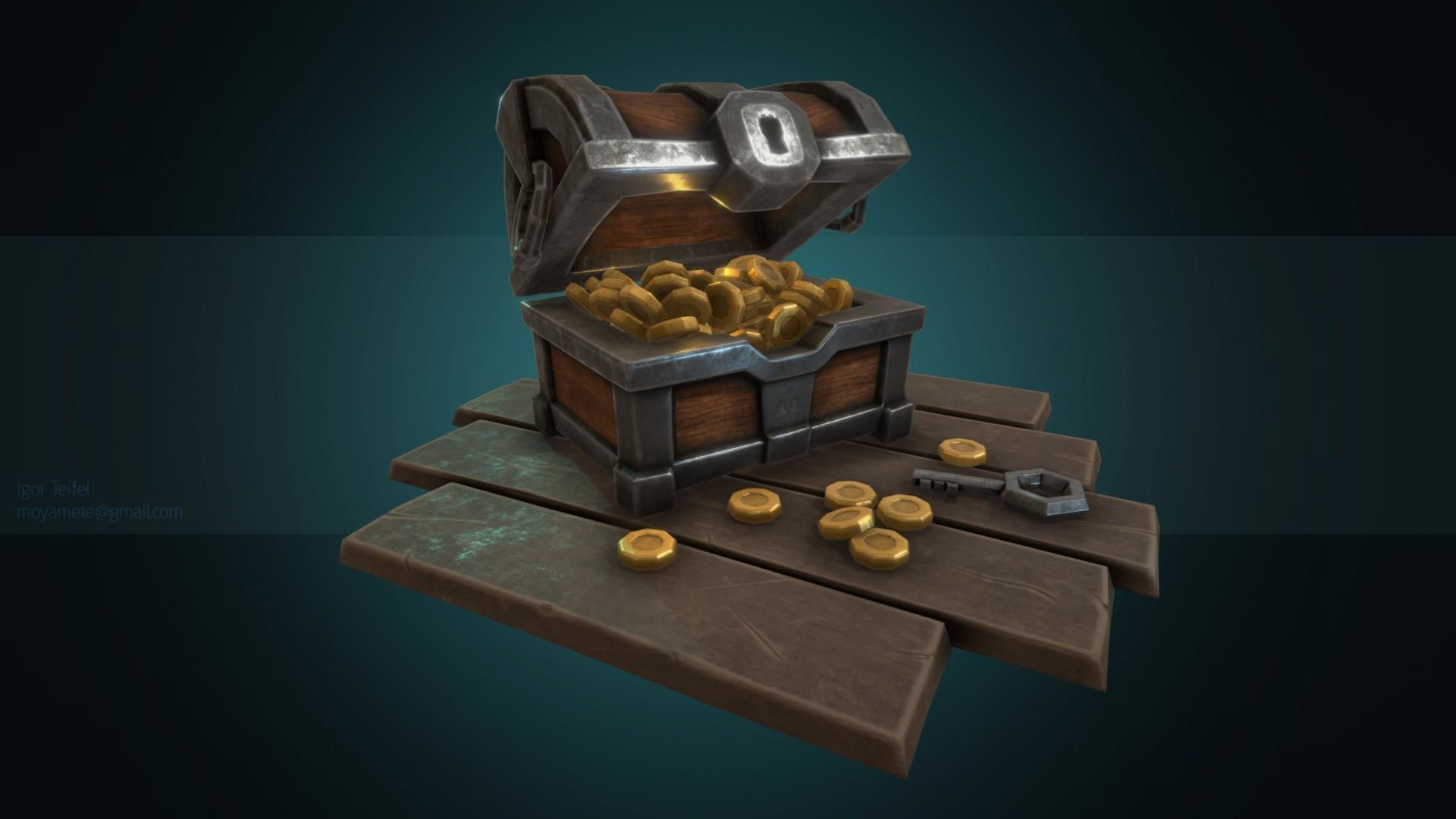 Treasure chest Low-poly 3D model_3
