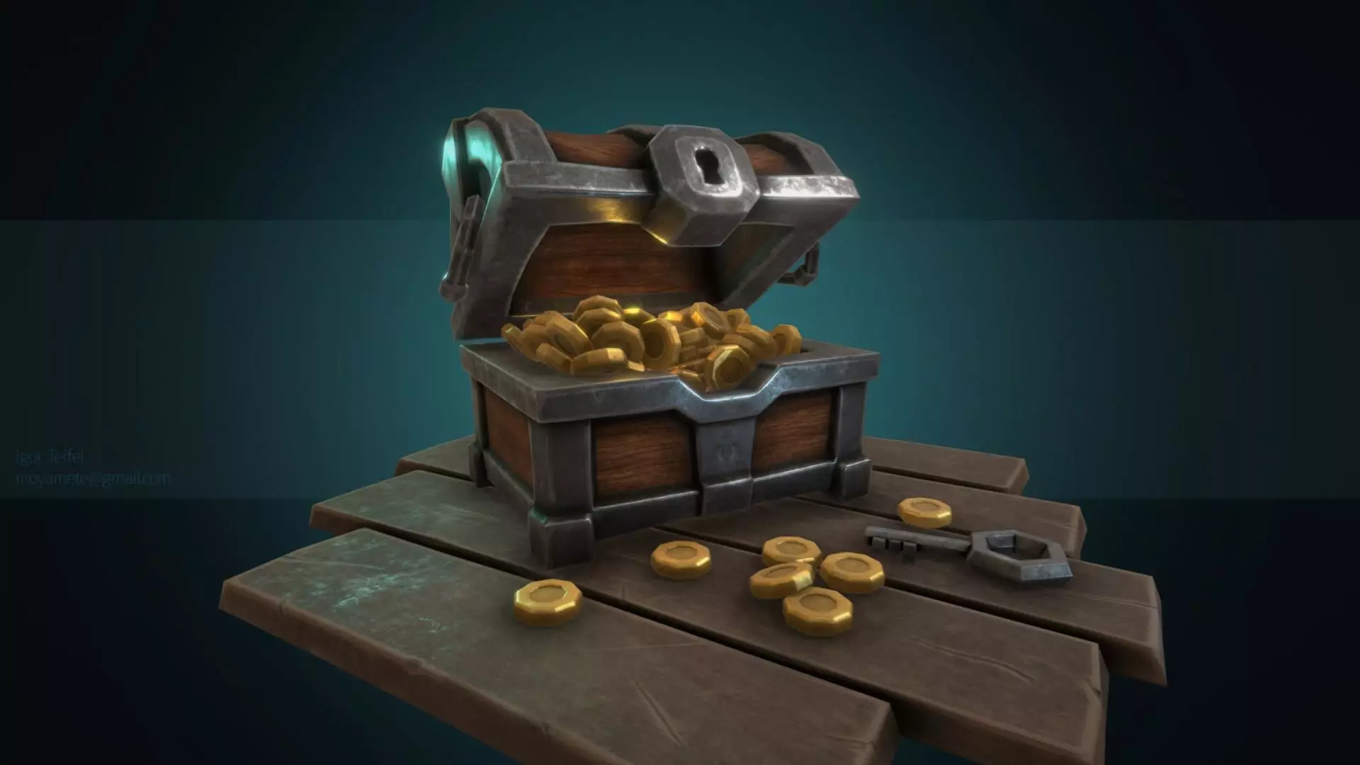 Treasure chest Low-poly 3D model_0
