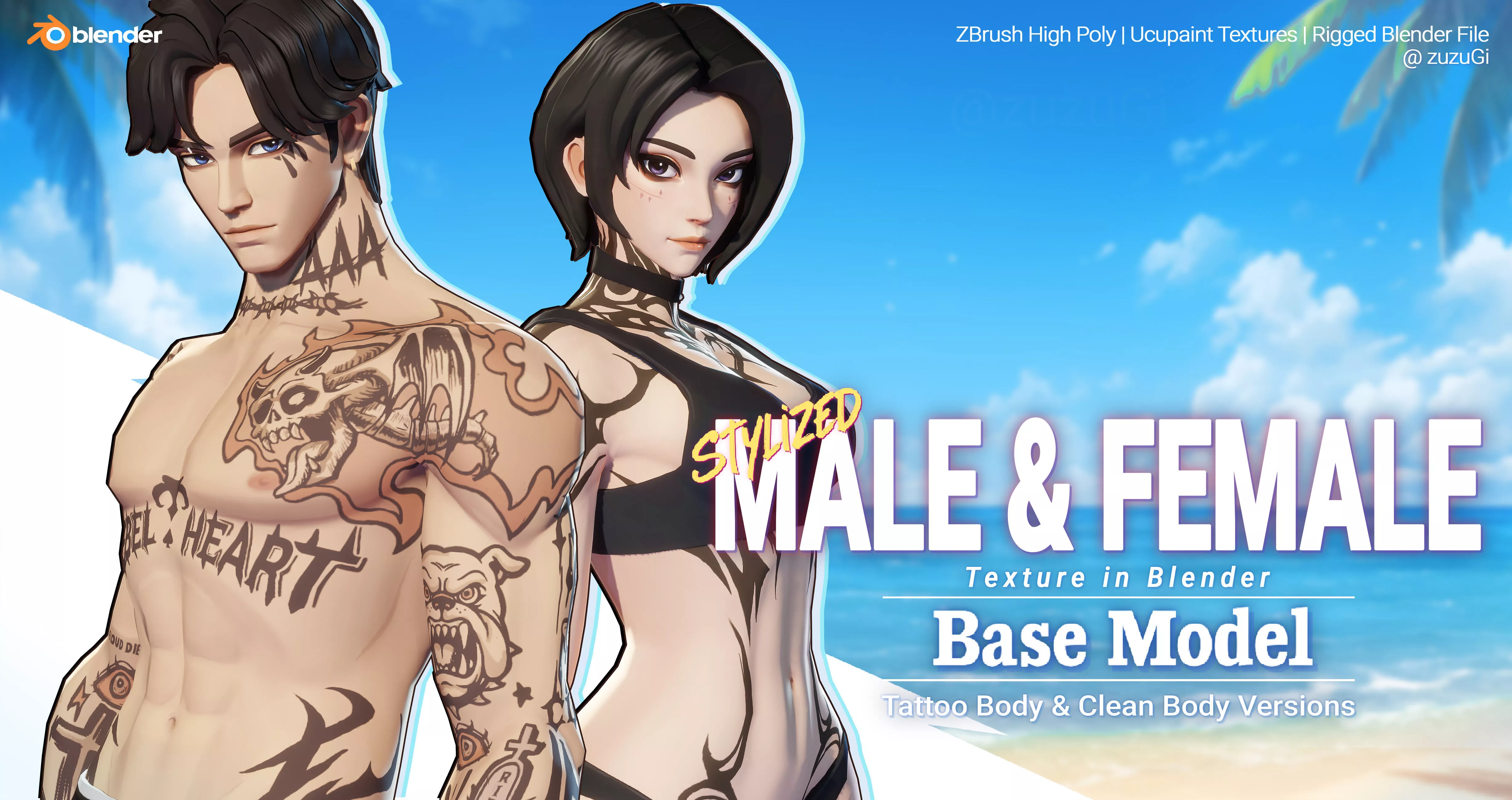 Stylized Kpop Male and Female Base Body 3D Model Collection Low-poly 3D model