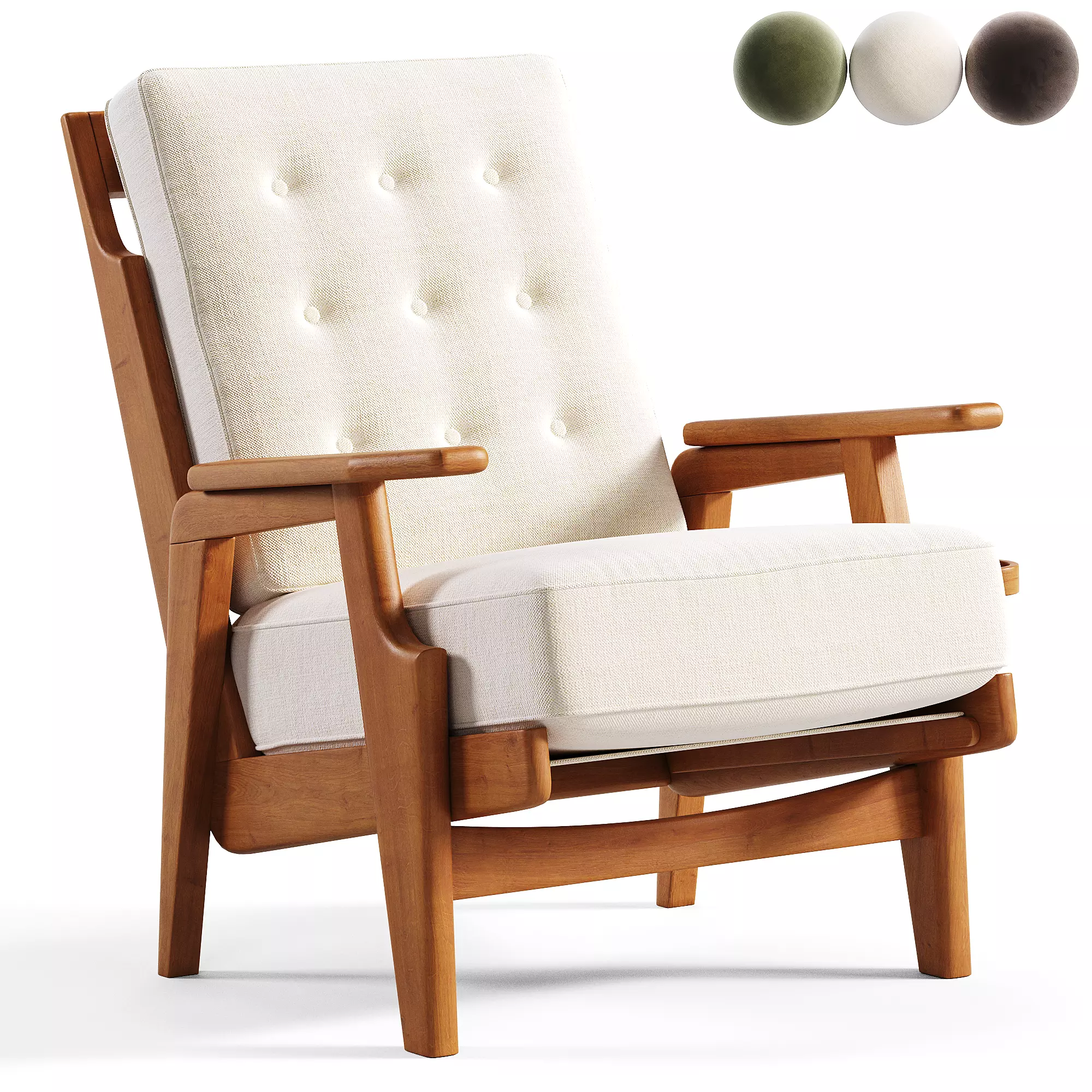 Oak and Upholstery Armchair by Guillerme et Chambron 3D model