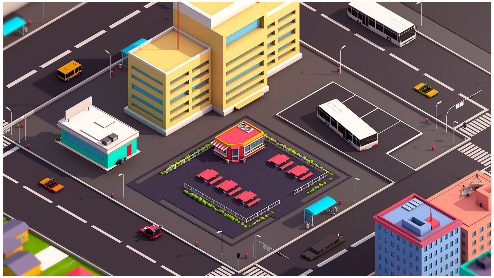 Low Poly Megapolis City Premium Pack Low-poly 3D model_9
