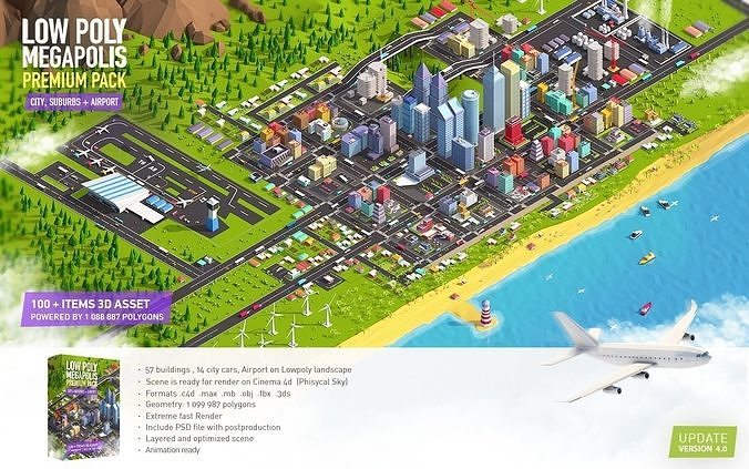 Low Poly Megapolis City Premium Pack  Low-poly 3D model