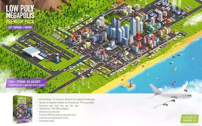 Low Poly Megapolis City Premium Pack  Low-poly 3D model
