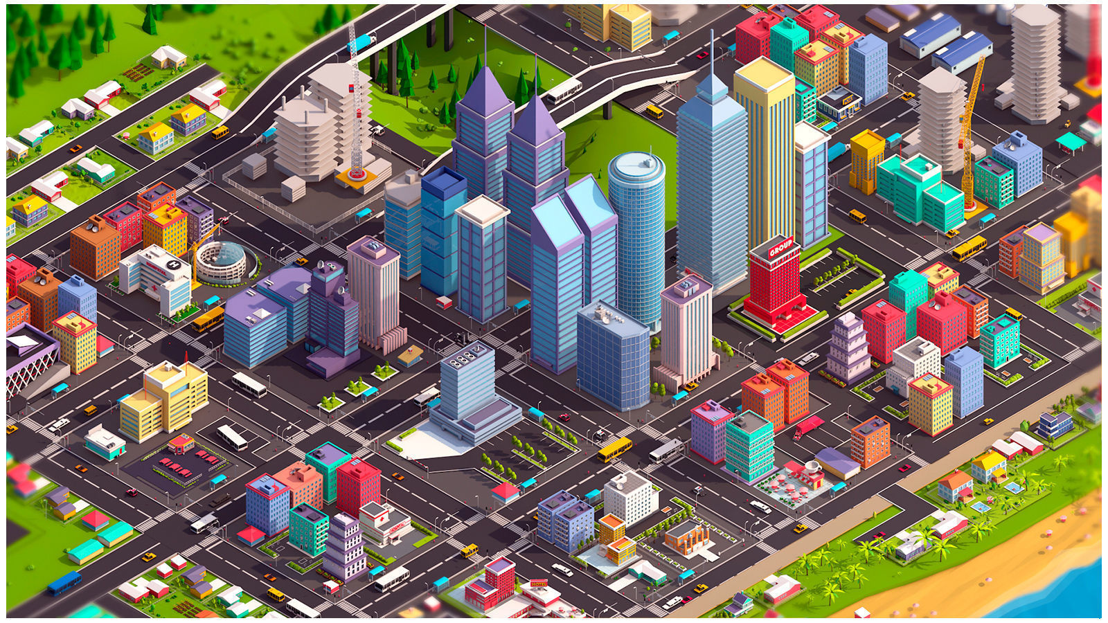 Low Poly Megapolis City Premium Pack Low-poly 3D model_4