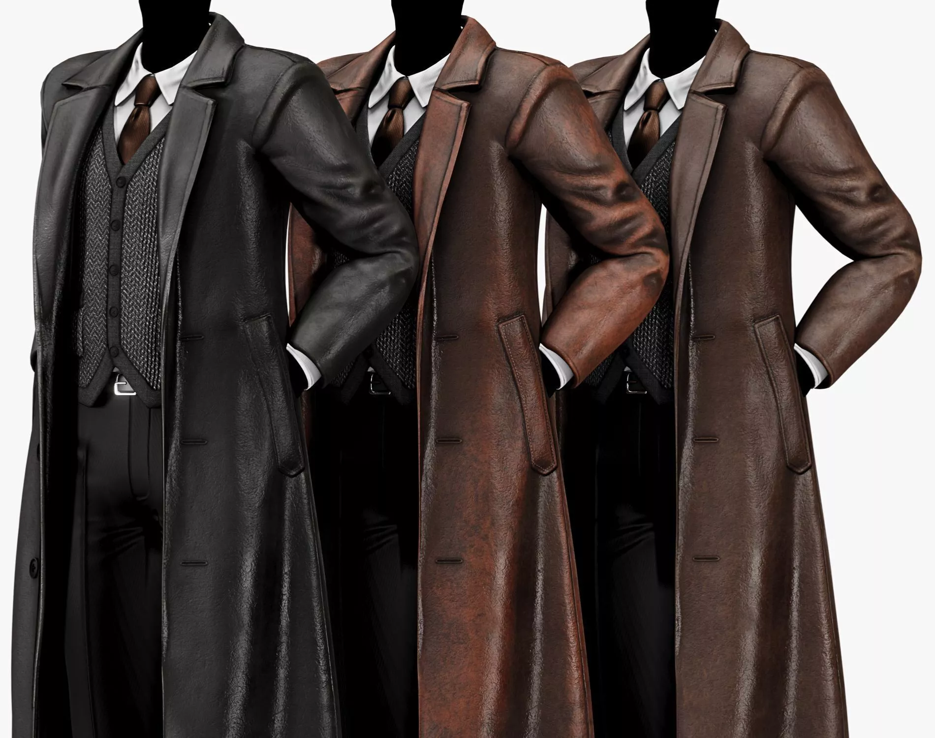 Classic Mens Winter Overcoat Leather Jacket - Character Clothing Low-poly 3D model