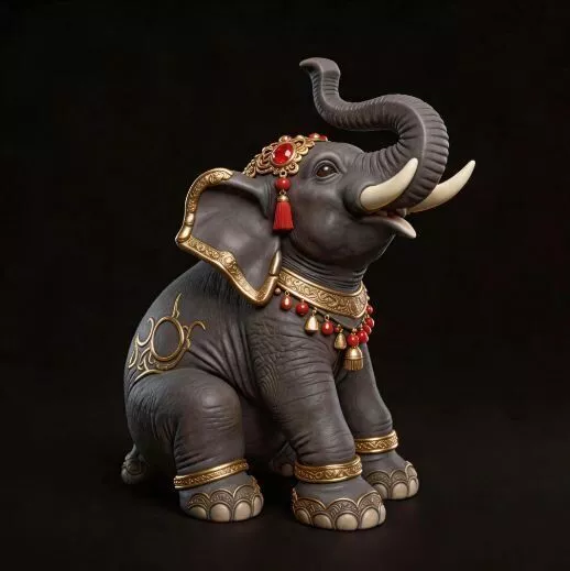 Ornate Indian Elephant 3D Model Regal Sitting Statue STL 3D print model