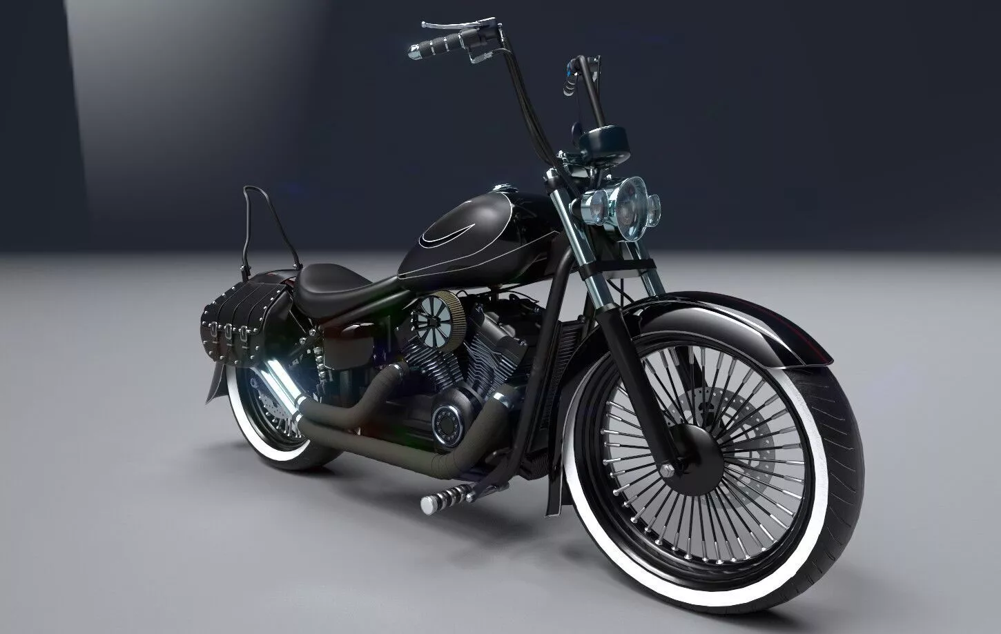 Black Custom Motorcycle 3D model